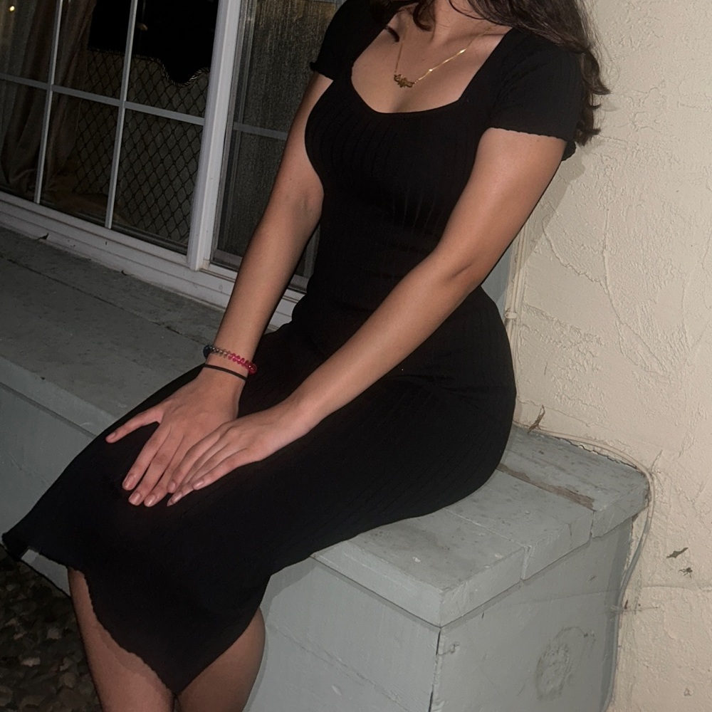 Black Bodycon Woolen Midi Dress from H&M